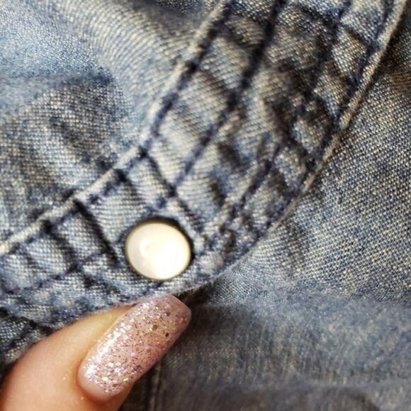 Arizona Jean Co. Sleeveless Denim Shirt Vest Women inclusive snap buttons Sz Sm - Picture 5 of 12